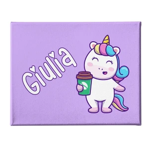 Quadro Tela Pittorica Canvas PERSONALIZZABILE col nome della tua bimba - Unicorno Coffee - Disponibile nei formati 50x70 cm e 35x50 cm