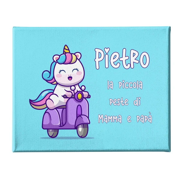 Quadro Tela Pittorica Canvas PERSONALIZZABILE col nome del tuo bimbo o della tua bimba - la piccola peste di mamma e papà - Disponibile nei formati 50x70 cm e 35x50 cm