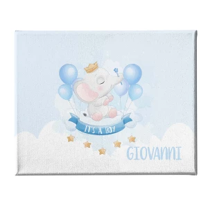 Quadro Tela Pittorica Canvas PERSONALIZZABILE col nome del tuo bimbo - elefantino - it's a boy - Disponibile nei formati 50x70 cm e 35x50 cm