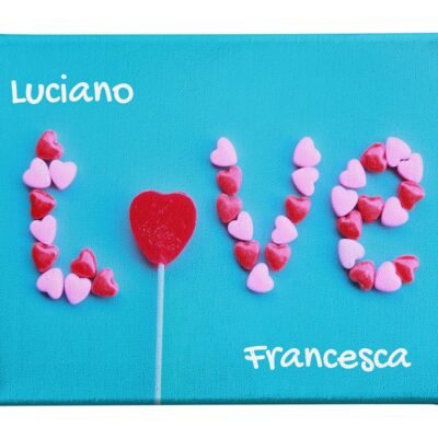 Quadro Tela Pittorica Canvas PERSONALIZZABILE Regalo Coppia SanValentino Innamorati LOVE - Disponibile nei formati 50x70 cm e 35x50 cm