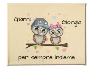 Quadro Tela Pittorica Canvas PERSONALIZZABILE Regalo Coppia SanValentino Innamorati Gufi Per Sempre Insieme - Disponibile nei formati 50x70 cm e 35x50 cm
