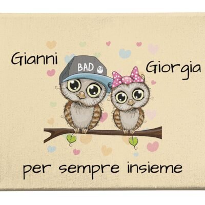 Quadro Tela Pittorica Canvas PERSONALIZZABILE Regalo Coppia SanValentino Innamorati Gufi Per Sempre Insieme - Disponibile nei formati 50x70 cm e 35x50 cm