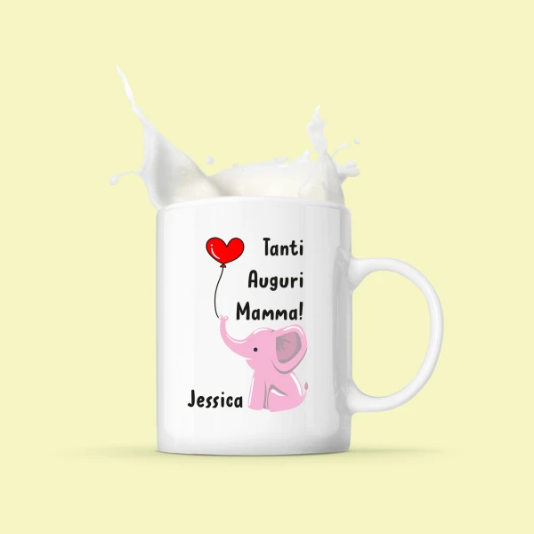 Tazza Mamma PERSONALIZZABILE Neonato Divertenti Femminuccia elefantino Tanti Auguri mamma - Idee Regalo per la Festa della Mamma Mug 11OZ Idea Regalo Mamma - immagine 3