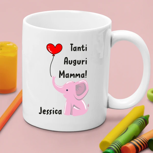 Tazza Mamma PERSONALIZZABILE Neonato Divertenti Femminuccia elefantino Tanti Auguri mamma - Idee Regalo per la Festa della Mamma Mug 11OZ Idea Regalo Mamma - immagine 4