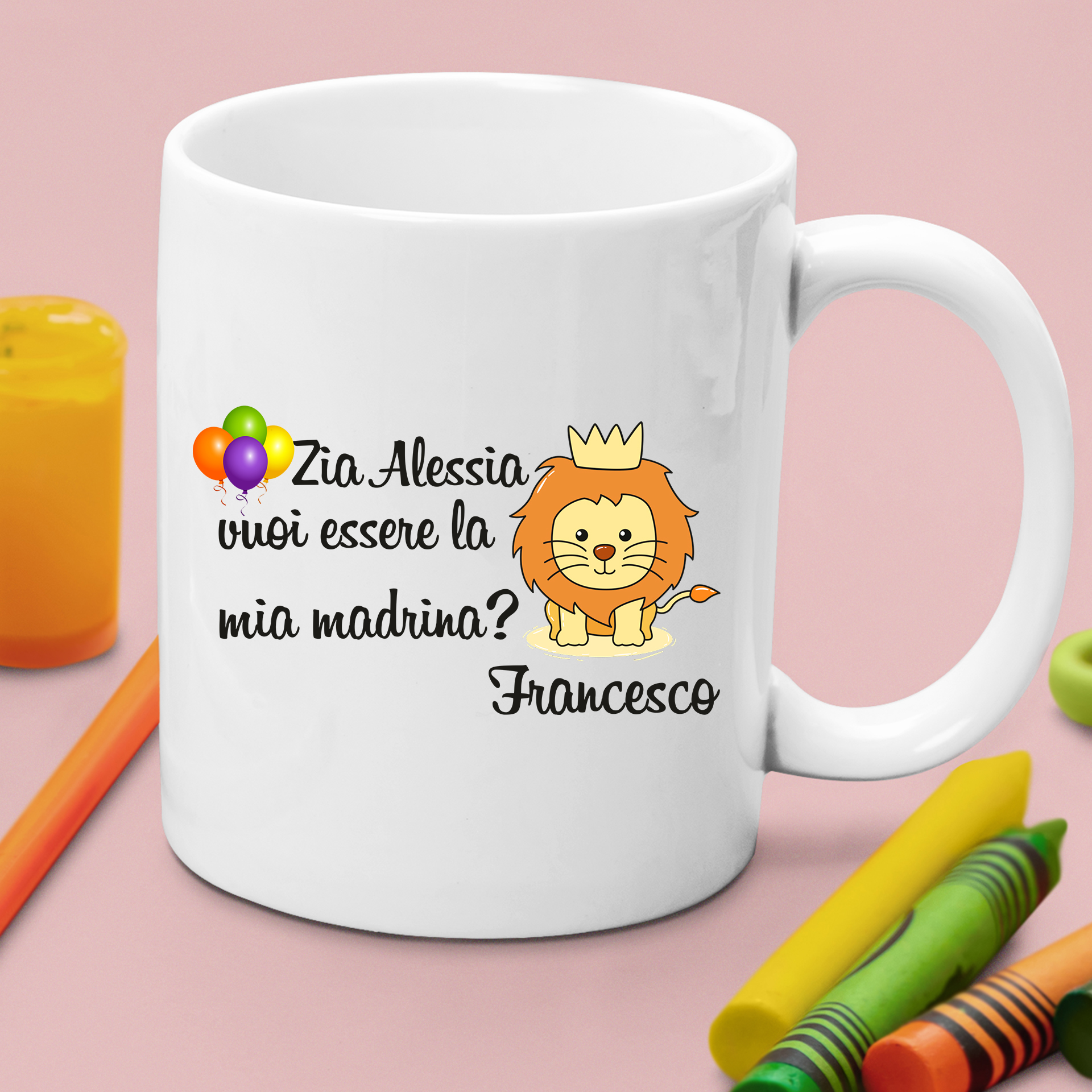 Tazza mug 11 oz Zia vuoi essere la mia madrina? PERSONALIZZATA CON IL NOME,  madrina di