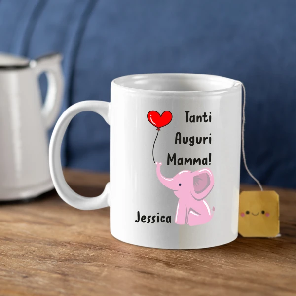 Tazza Mamma PERSONALIZZABILE Neonato Divertenti Femminuccia elefantino Tanti Auguri mamma - Idee Regalo per la Festa della Mamma Mug 11OZ Idea Regalo Mamma - immagine 6