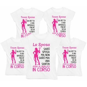 Pacchetto T-Shirt Magliette Addio al Nubilato in corso Sarò sposa, ma mai santa - dai retta a noi ripensaci