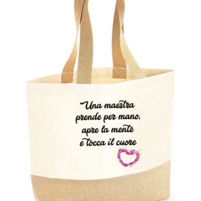 Shopper Maestra Regalo Maestra Una maestra prende per mano, apre la mente e tocca il cuore Ideale come Borsa Mare Idea Regalo fine anno scolastico