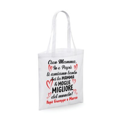 Shopping Bag Mamma PERSONALIZZABILE Festa della Mamma Io e Papà Ti amiamo tanto Buona Festa della Mamma Shopper Idea Regalo Mamma