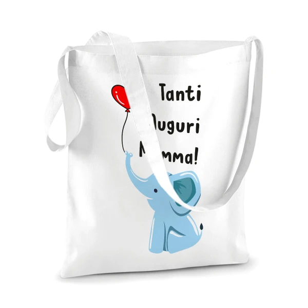 Shopping Bag Mamma Neonato Divertenti Maschietto elefantino Tanti Auguri mamma - Idee Regalo per la Festa della Mamma Shopper Idea Regalo Mamma - immagine 4