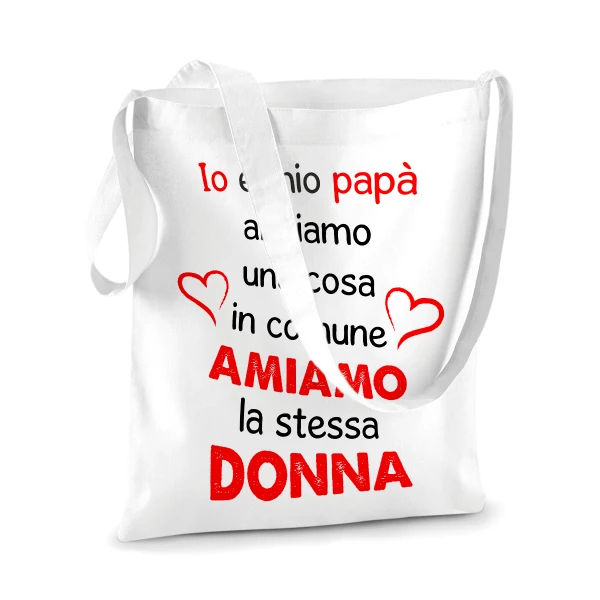 Shopping Bag Mamma Io e papà amiamo la stessa donna Shopper Idea Regalo Mamma - immagine 4