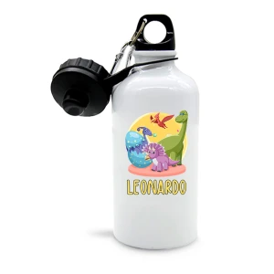 Borraccia in Alluminio Personalizzabile con Nome Dinosauri Bimbo Bimba Bambino Bambina Scuola Sport Tempo Libero 500 ml
