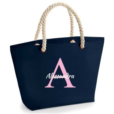 Borsa Mare Donna PERSONALIZZABILE Grande Borsa Da Spiaggia con Iniziale Floreale - Scegli la tua Iniziale - 100% cotone Canvas