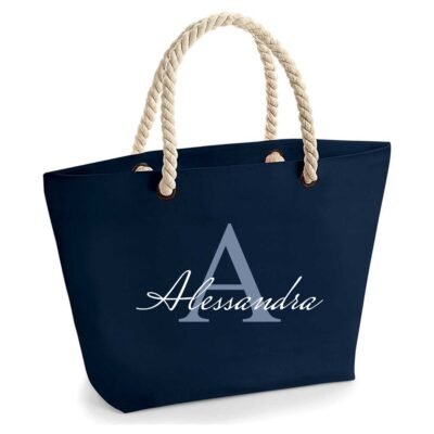 Borsa Mare Donna PERSONALIZZABILE con nome Grande Borsa Da Spiaggia con Iniziale Floreale - Scegli la tua Iniziale - 100% cotone Canvas