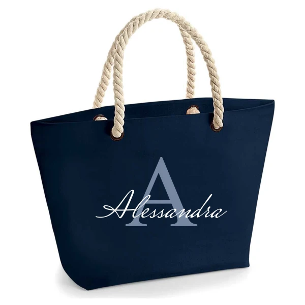 Borsa Mare Donna PERSONALIZZABILE con nome Grande Borsa Da Spiaggia con Iniziale Floreale - Scegli la tua Iniziale - 100% cotone Canvas