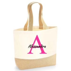 Borsa Mare Donna PERSONALIZZABILE Grande Borsa Da Spiaggia con Iniziale Floreale - Scegli la tua Iniziale - 100% cotone