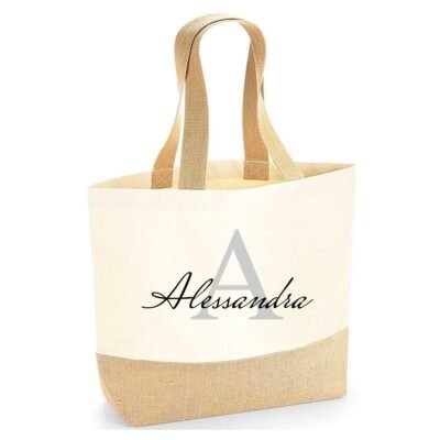 Borsa Mare Donna PERSONALIZZABILE con nome Grande Borsa Da Spiaggia con Iniziale Floreale - Scegli la tua Iniziale - 100% cotone