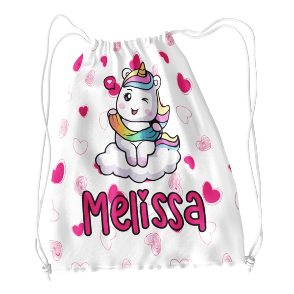 Sacca Ginnastica Unicorno cuori Personalizzata Personalizzabile Nome Bambino Bambina