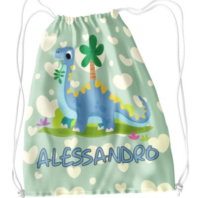 Sacca Ginnastica Dinosauro Cuori Personalizzata Personalizzabile Nome Bambino