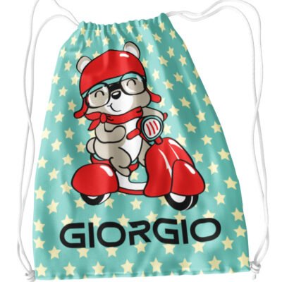 Sacca Ginnastica Cane Scooter Moto Stelle Personalizzata Personalizzabile Nome Bambino Bambina