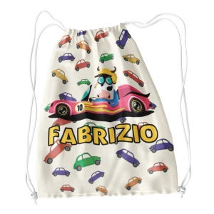 Sacca Ginnastica Macchinina Macchinine Mucca Personalizzata Personalizzabile Nome Bambino Bambina