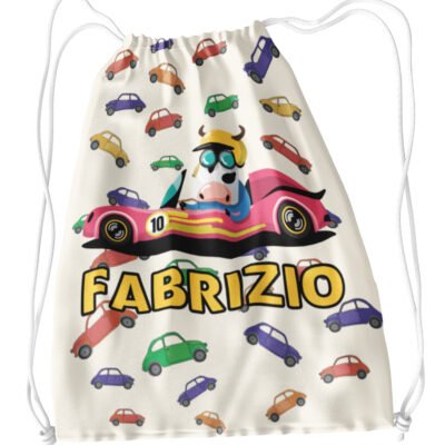 Sacca Ginnastica Macchinina Macchinine Mucca Personalizzata Personalizzabile Nome Bambino Bambina