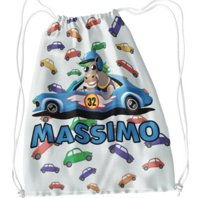 Sacca Ginnastica Macchinina Macchinine Cavallino Personalizzata Personalizzabile Nome Bambino Bambina