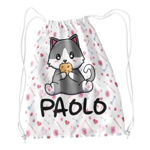 Sacca Ginnastica Gatto Cuori Personalizzata Personalizzabile Nome Bambino Bambina