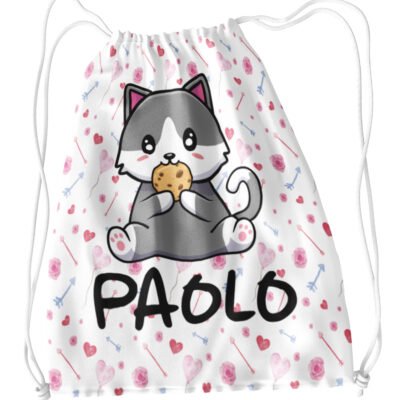 Sacca Ginnastica Gatto Cuori Personalizzata Personalizzabile Nome Bambino Bambina