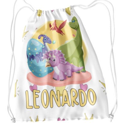 Sacca Ginnastica Dinosauri Famiglia Personalizzata Personalizzabile Nome Bambino Bambina