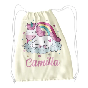 Sacca Ginnastica Unicorno Nuvole Personalizzata Personalizzabile Nome Bambino Bambina