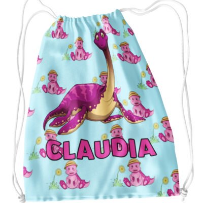 Sacca Ginnastica Dinosauro rosa Personalizzata Personalizzabile Nome Bambino Bambina
