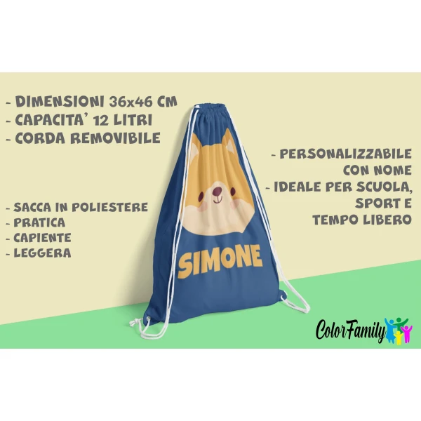 Sacca Ginnastica Maialino Pig Personalizzata Personalizzabile Nome Bambino Bambina - immagine 5