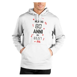 Felpa Compleanno 80 Anni Uomo Non ho 80 anni ma 65,57 + IVA Idea Regalo Compleanno Felpa con cappuccio