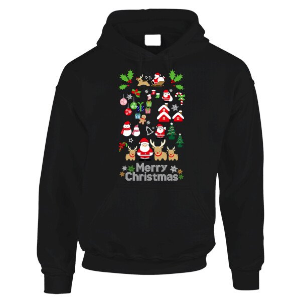 Felpa con cappuccio Natale Natalizia Merry Christmas - simboli natalizi - regalo di natale - felpa divertente - idea regalo nata