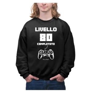 Felpa Compleanno 80 Anni Uomo Livello Completato Idea Regalo Compleanno Felpa Girocollo Unisex