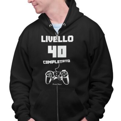 Felpa Compleanno 40 Anni Uomo Livello Completato Idea Regalo Compleanno Felpa zip e cappuccio