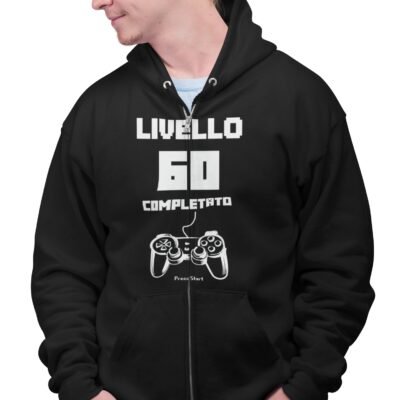 Felpa Compleanno 60 Anni Uomo Livello Completato Idea Regalo Compleanno Felpa zip e cappuccio