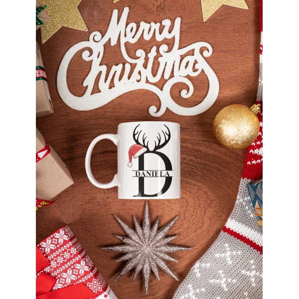 Tazza Natale PERSONALIZZABILE con Iniziale e Nome - Scegli la tua Iniziale - Mug Natalizia in ceramica - immagine 3