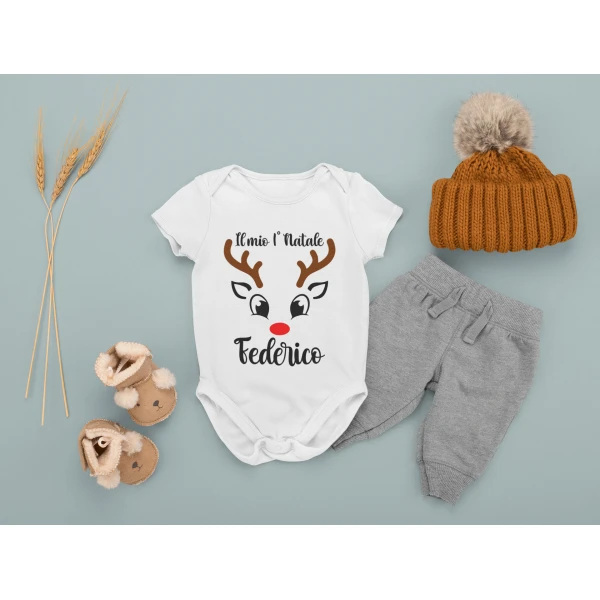 Body Neonato Natale PERSONALIZZABILE con nome Il mio 1° Natale Renna divertente - immagine 4