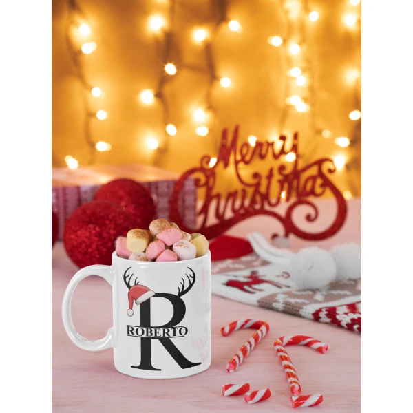 Tazza Natale PERSONALIZZABILE con Iniziale e Nome - Scegli la tua Iniziale - Mug Natalizia in ceramica - immagine 5