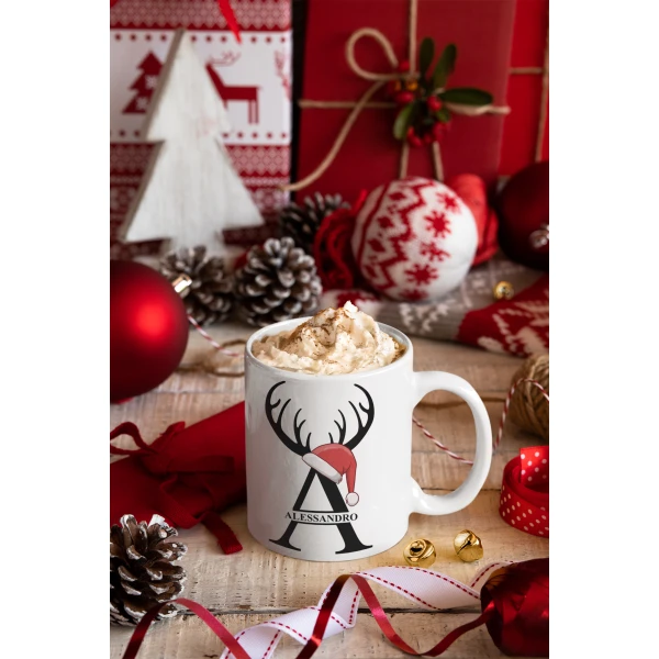 Tazza Natale PERSONALIZZABILE con Iniziale e Nome - Scegli la tua Iniziale - Mug Natalizia in ceramica - immagine 2