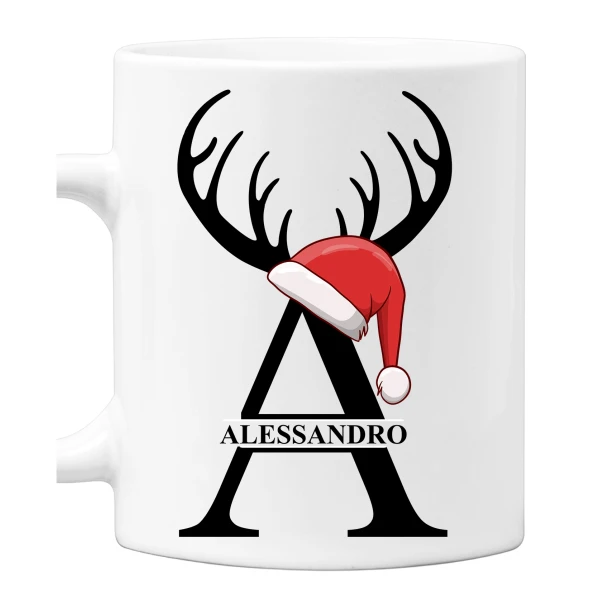 Tazza Natale PERSONALIZZABILE con Iniziale e Nome - Scegli la tua Iniziale - Mug Natalizia in ceramica