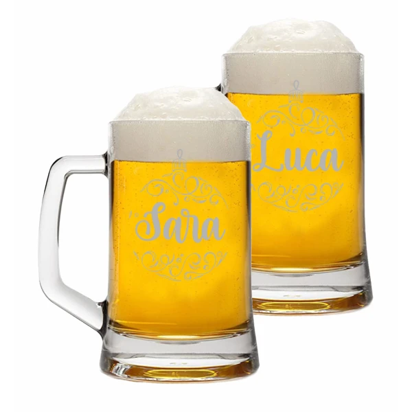 Coppia Boccali Personalizzati Set da 2 Boccali Birra Personalizzati con nome pallina Natale Bicchiere in Vetro 500 ml