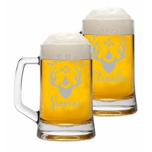 Coppia Boccali Personalizzati Set da 2 Boccali Birra Personalizzati con nome Merry Christmas Bicchiere in Vetro 500 ml