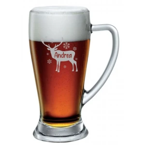 Boccale Birra 38 cl Personalizzabile con Nome con Incisione Renna Natale Birra 38 cl Divertente Idea Regalo Natale Compleanno Anniversario
