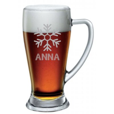 Boccale Birra 38 cl Personalizzabile con Nome con Incisione Fiocco Neve Birra 38 cl Divertente Idea Regalo Natale Compleanno Anniversario