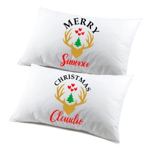 Regalo Natale federe Natalizie Coppia di federe Personalizzabili matrimoniali Divertenti Renne Merry Christmas Personalizza con Nome