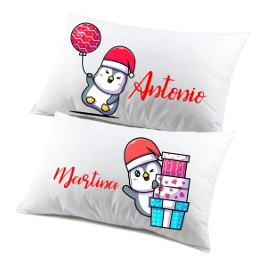 Regalo Natale federe Natalizie Coppia di federe Personalizzabili matrimoniali Divertenti Baby Pinguini Personalizza con Nome