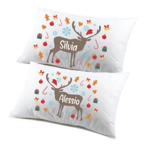 Regalo Natale federe Natalizie Coppia di federe Personalizzabili matrimoniali Divertenti renna Natale Personalizza con Nome